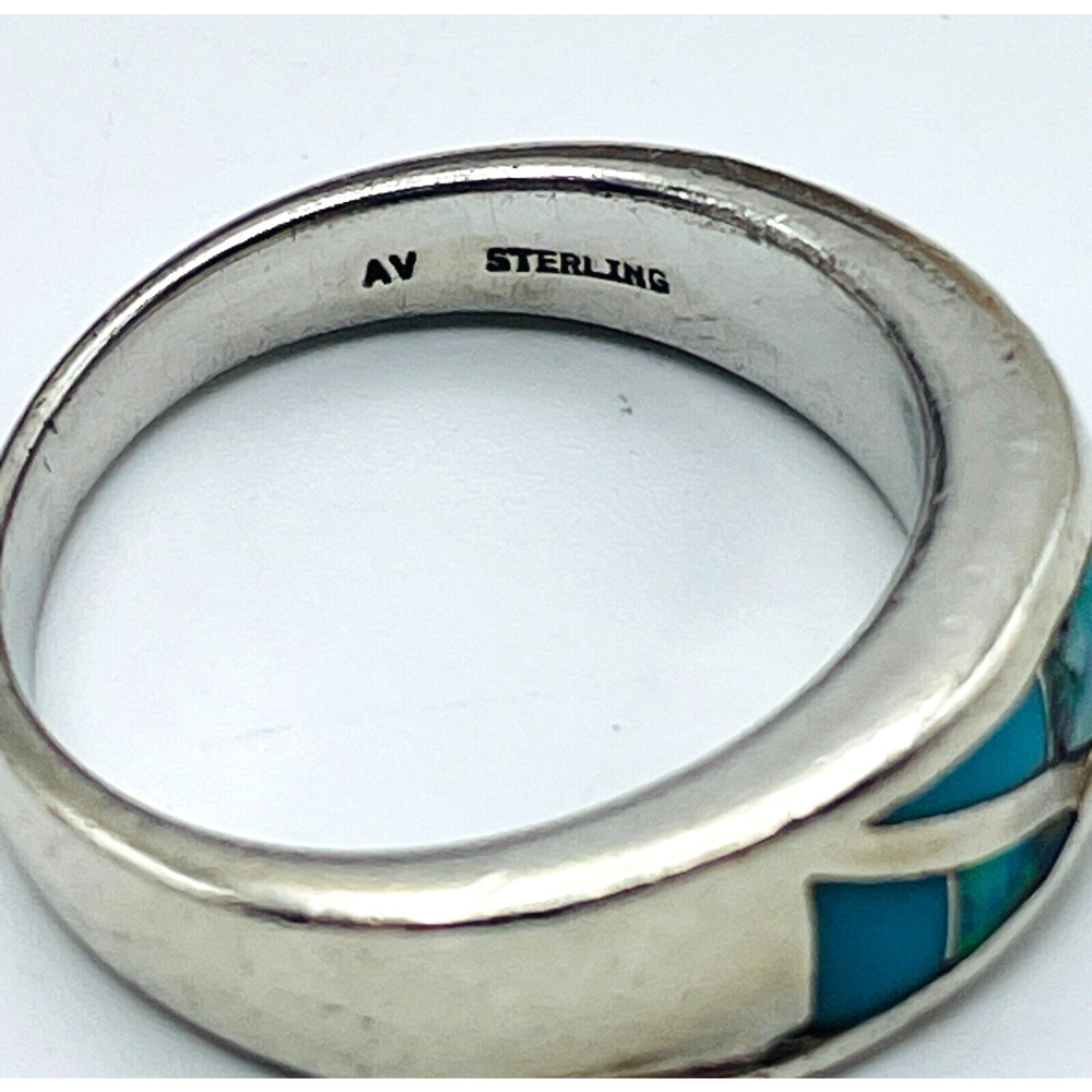 Southwest Sterling Silver Ring Lab Opal Turquoise Inlay Band Size 7 Signed AV - Picture 9 of 12